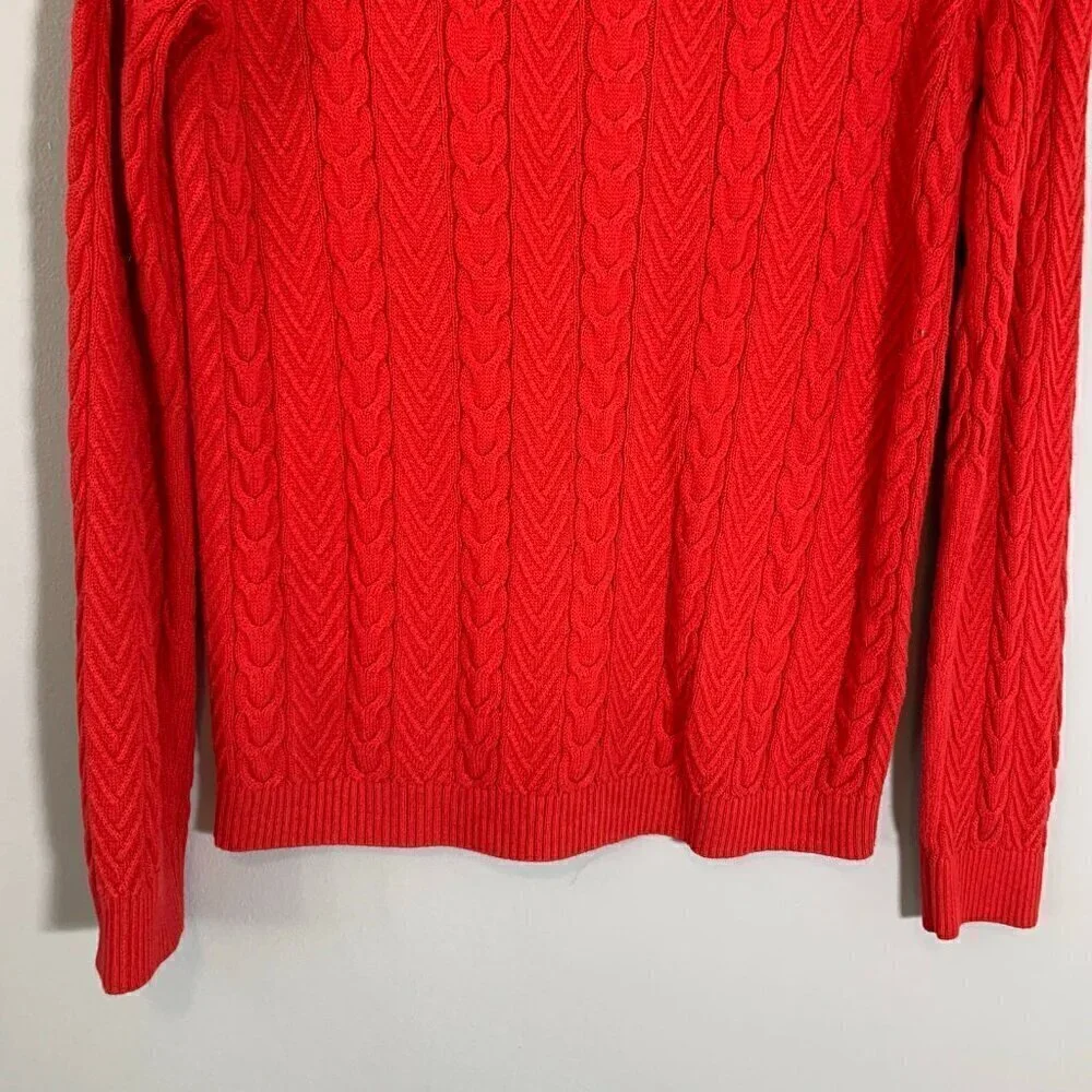 Lands' End Womens‎ Red Cotton Cable Knit Crewneck Sweater Size Small 6-8